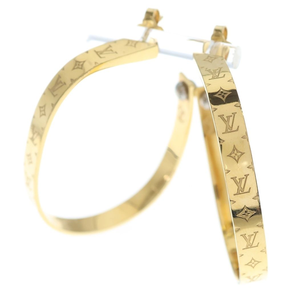 Louis Vuitton Monogram Hoop Earrings Nanogram Gold Plated
