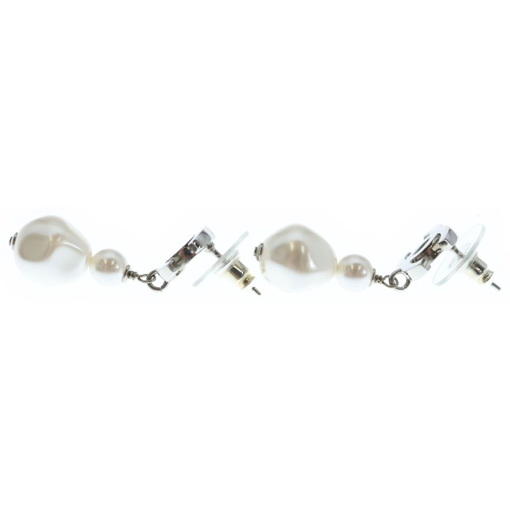 Chanel CC Logo Pearl Earrings Silver White — view 3