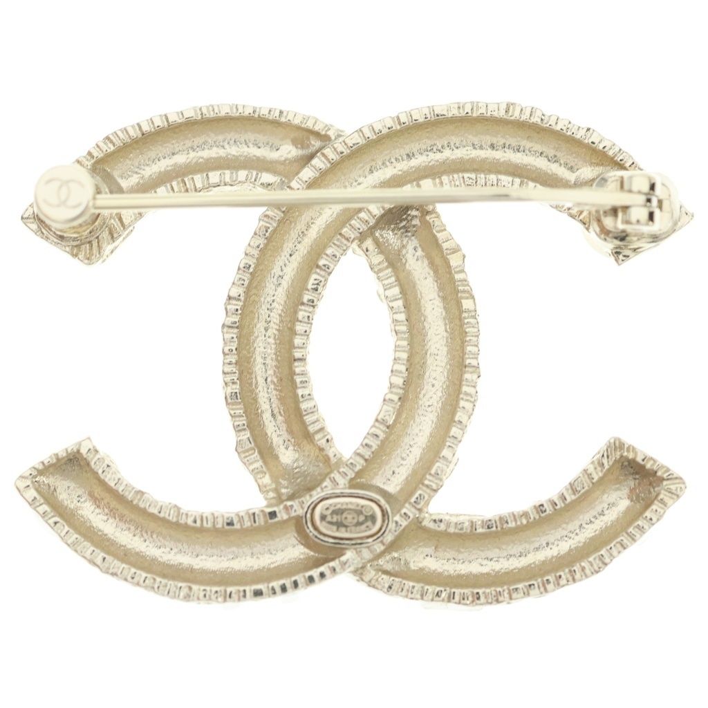 Chanel Rhinestone CC Logo Pin Badge Brooch Gold — view 2