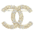 Chanel Rhinestone CC Logo Pin Badge Brooch Gold