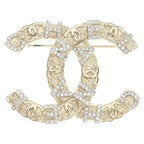 Chanel Rhinestone CC Logo Pin Badge Brooch Gold