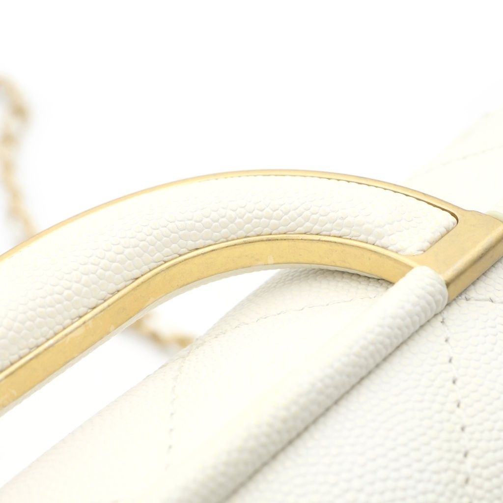 Chanel Quilted 2-Way Chain Shoulder Bag Caviar Leather White Gold — view 7