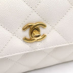 Chanel Quilted 2-Way Chain Shoulder Bag Caviar Leather White Gold — view 6