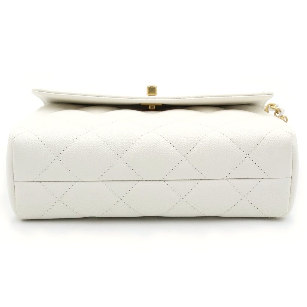 Chanel Quilted 2-Way Chain Shoulder Bag Caviar Leather White Gold — view 4