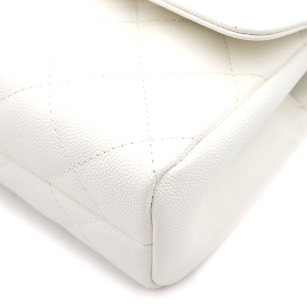 Chanel Quilted 2-Way Chain Shoulder Bag Caviar Leather White Gold — view 5