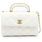 Chanel Quilted 2-Way Chain Shoulder Bag Caviar Leather White Gold