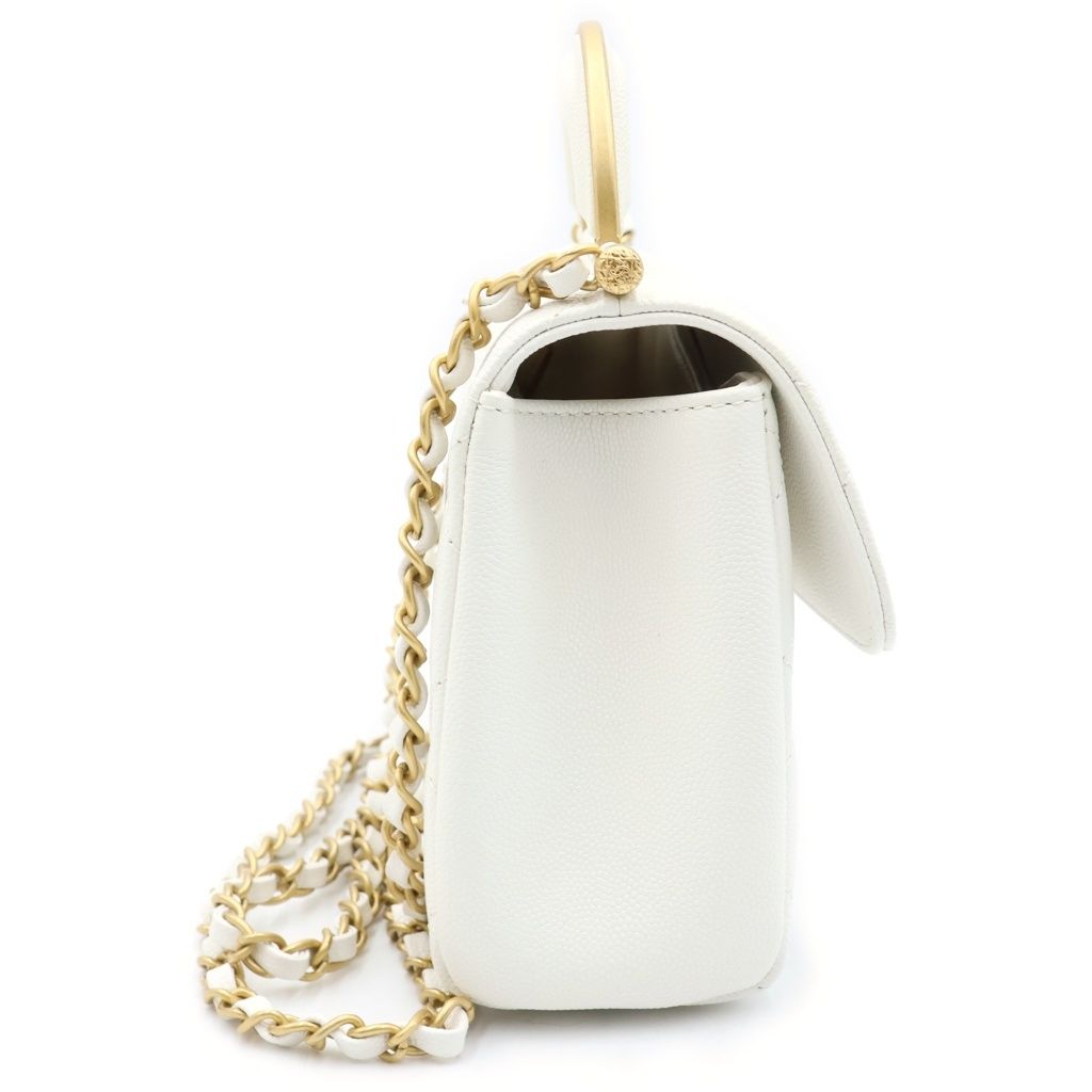Chanel Quilted 2-Way Chain Shoulder Bag Caviar Leather White Gold — view 3