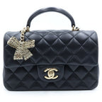 Chanel Top Handle Mini Classic Hand Chain Shoulder Bag Lambskin Christa Ribbon