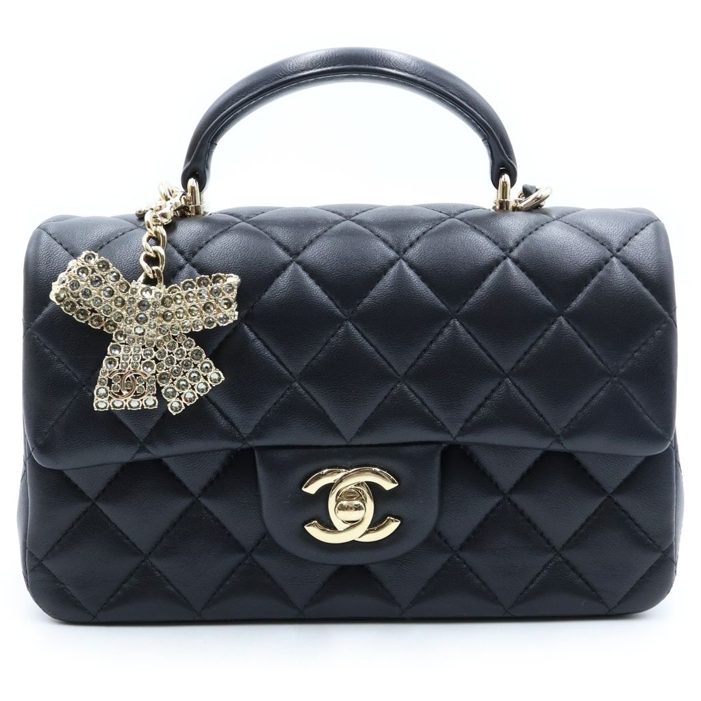 Chanel Top Handle Mini Classic Hand Chain Shoulder Bag Lambskin Christa Ribbon