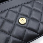 Chanel Quilted Lambskin Leather Chain Wallet Shoulder Bag Gold Black Plate — view 6