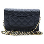 Chanel Quilted Lambskin Leather Chain Wallet Shoulder Bag Gold Black Plate — view 2