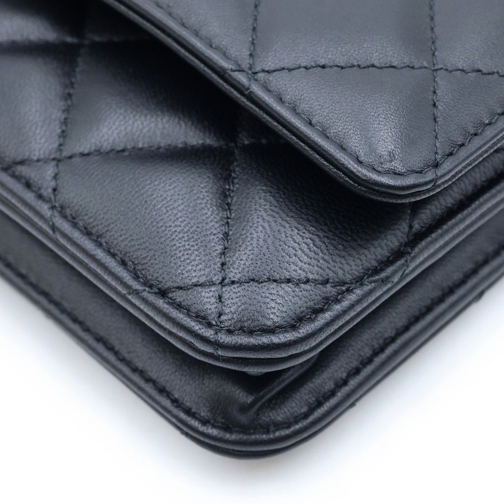 Chanel Quilted Lambskin Leather Chain Wallet Shoulder Bag Gold Black Plate — view 5