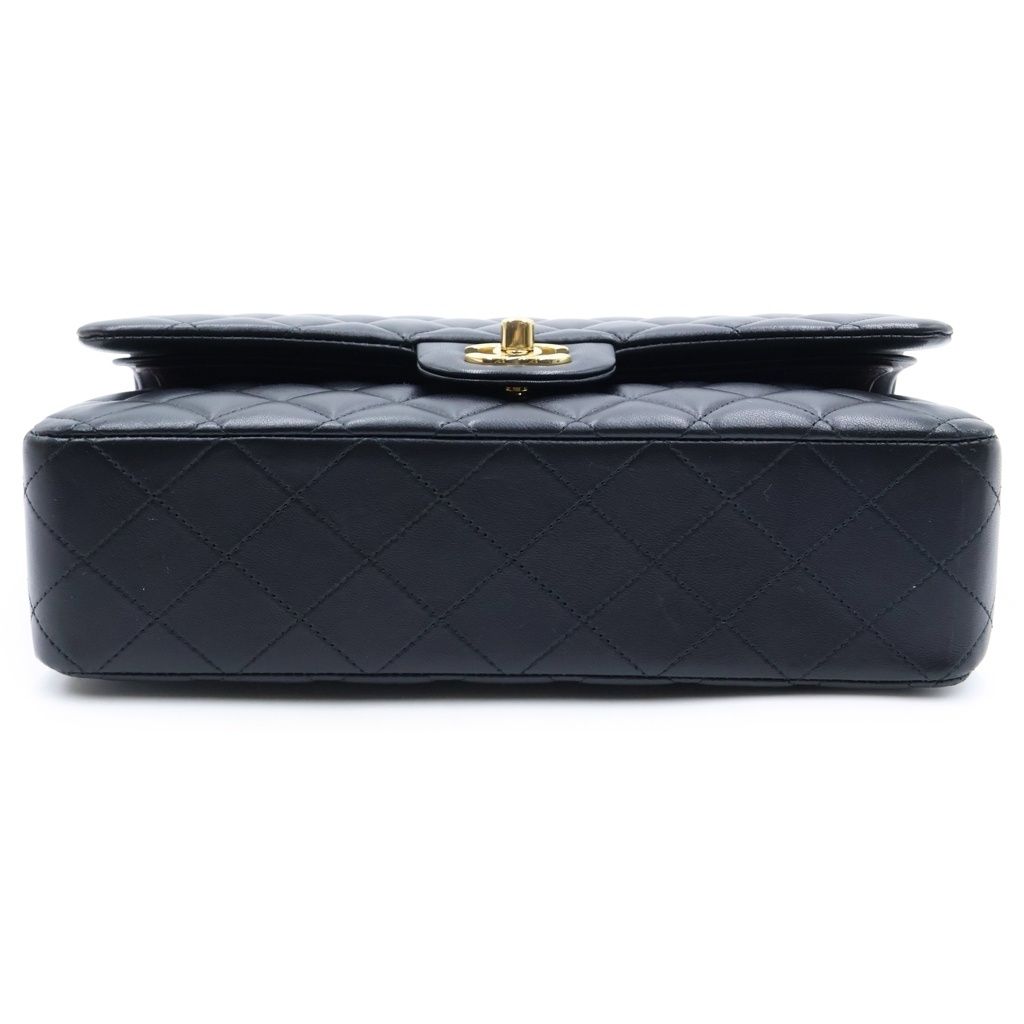 Chanel Quilted 25 Double Flap Chain Shoulder Bag Lambskin Gold Black Plate — view 4