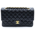 Chanel Quilted 25 Double Flap Chain Shoulder Bag Lambskin Gold Black Plate