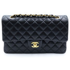 Chanel Quilted 25 Double Flap Chain Shoulder Bag Lambskin Gold Black Plate