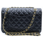 Chanel Quilted 25 Double Flap Chain Shoulder Bag Lambskin Gold Black Plate — view 2