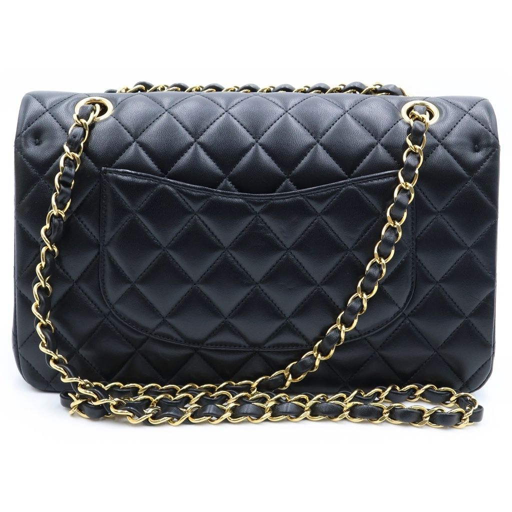 Chanel Quilted 25 Double Flap Chain Shoulder Bag Lambskin Gold Black Plate — view 2