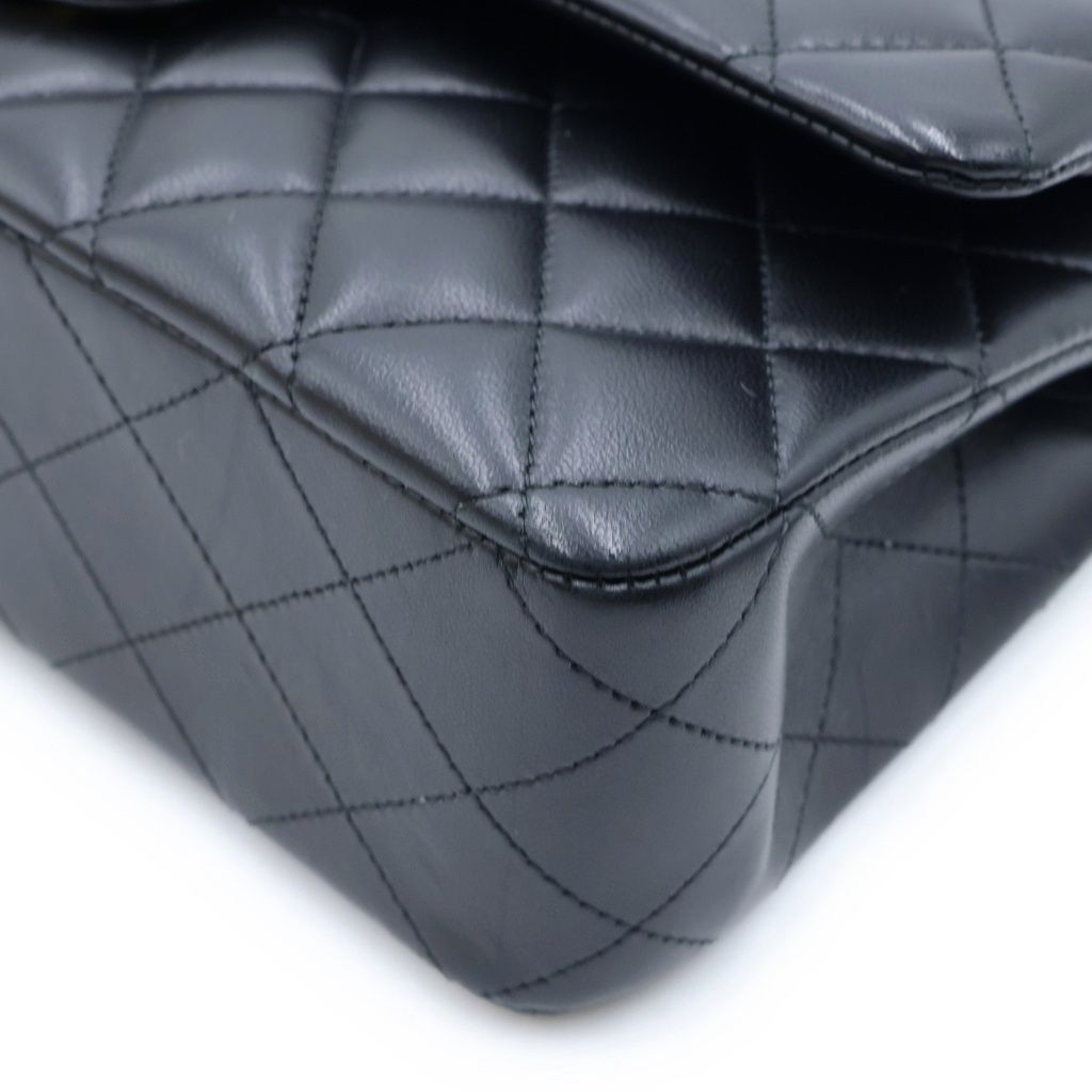 Chanel Quilted 25 Double Flap Chain Shoulder Bag Lambskin Gold Black Plate — view 5