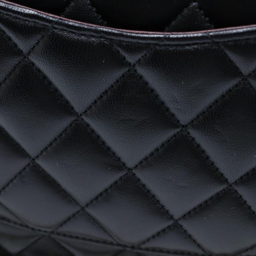 Chanel Quilted 25 Double Flap Chain Shoulder Bag Lambskin Gold Black Plate — view 7