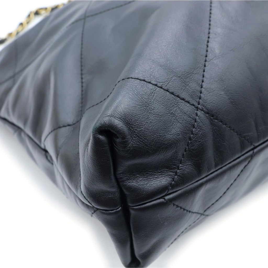 Chanel 22 Small Chain Shoulder Bag Tote Black Shiny Calfskin Gold — view 6