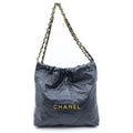 Chanel 22 Small Chain Shoulder Bag Tote Black Shiny Calfskin Gold