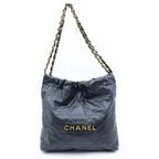 Chanel 22 Small Chain Shoulder Bag Tote Black Shiny Calfskin Gold