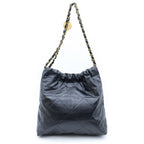 Chanel 22 Small Chain Shoulder Bag Tote Black Shiny Calfskin Gold — view 2