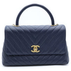 Chanel CC Logo V-stitch Coco Handle S 2-Way Shoulder Bag Navy Caviar Leather