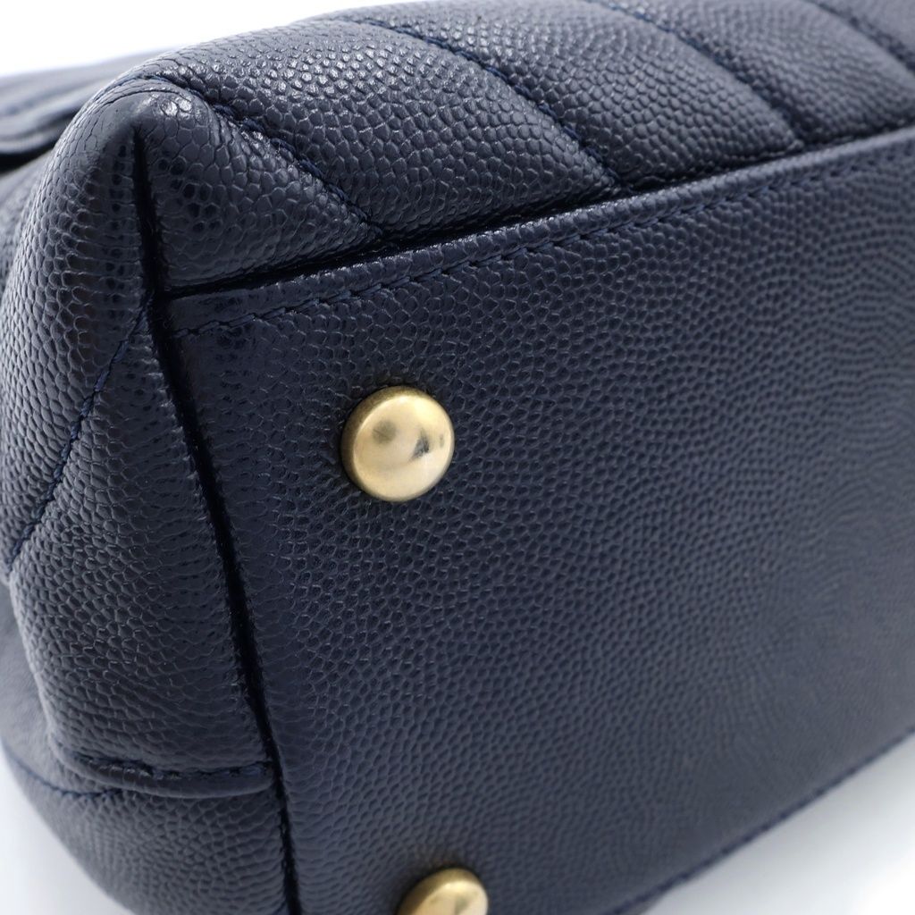 Chanel CC Logo V-stitch Coco Handle S 2-Way Shoulder Bag Navy Caviar Leather — view 6
