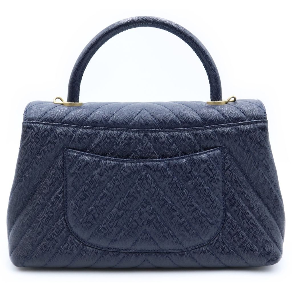 Chanel CC Logo V-stitch Coco Handle S 2-Way Shoulder Bag Navy Caviar Leather — view 2