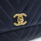 Chanel CC Logo V-stitch Coco Handle S 2-Way Shoulder Bag Navy Caviar Leather — view 7