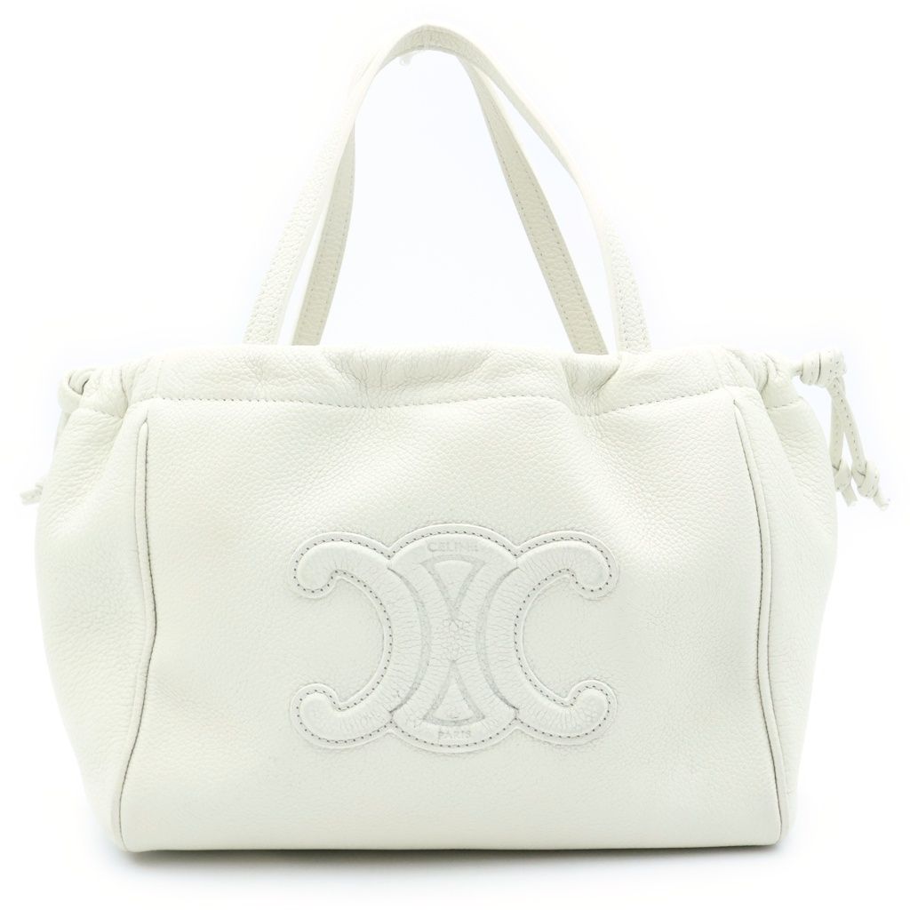 Celine Cuill Triomphe Small Cabas Drawstring Shoulder Bag White Grained