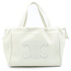 Celine Cuill Triomphe Small Cabas Drawstring Shoulder Bag White Grained