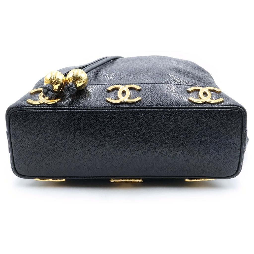Chanel Triple Coco Chain Shoulder Bag Drawstring Black Caviar Leather Gold — view 4