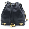 Chanel Triple Coco Chain Shoulder Bag Drawstring Black Caviar Leather Gold