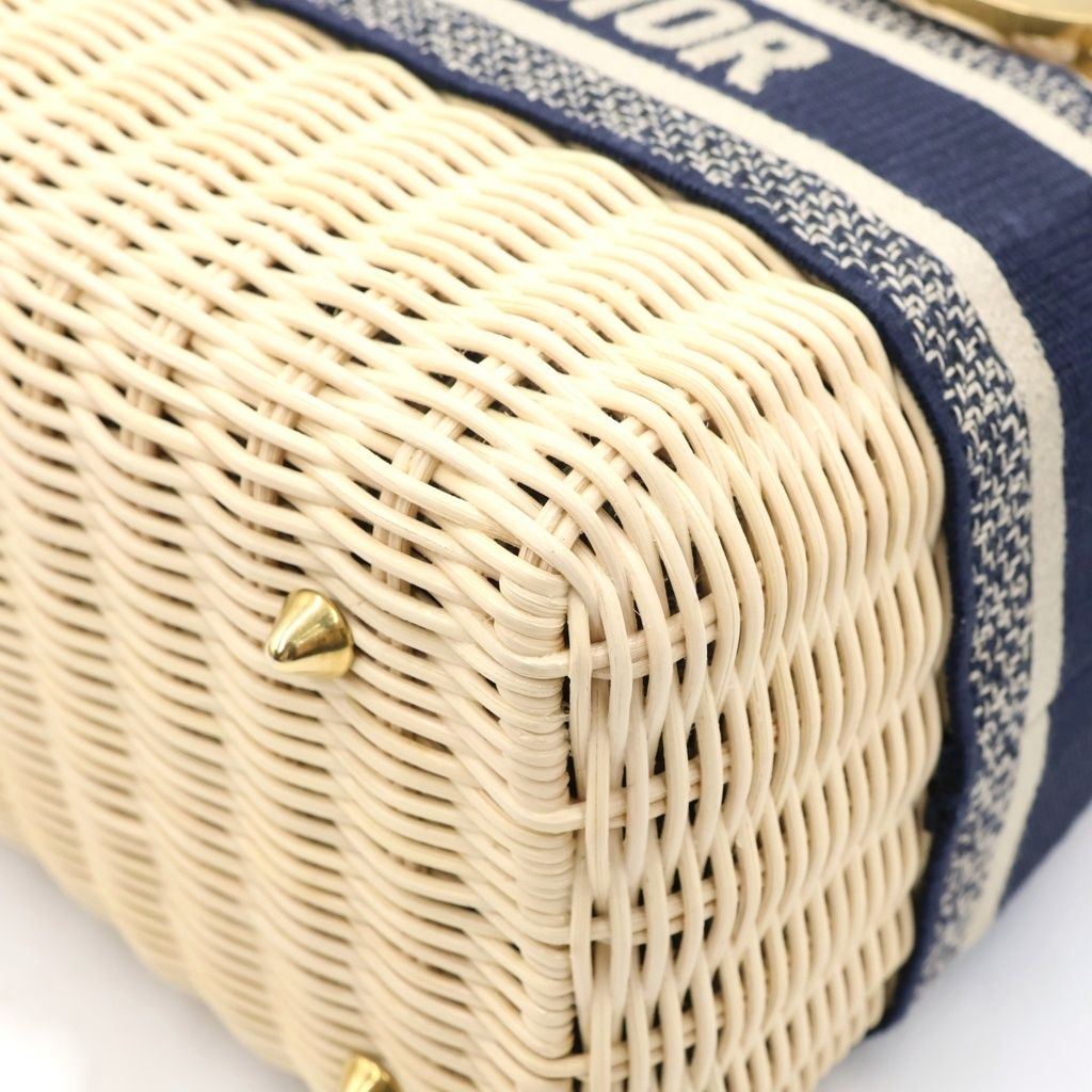 Dior Oblique Lady Medium 2-Way Shoulder Bag Basket Beige Navy Gold — view 5