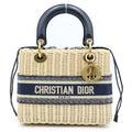 Dior Oblique Lady Medium 2-Way Shoulder Bag Basket Beige Navy Gold