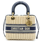 Dior Oblique Lady Medium 2-Way Shoulder Bag Basket Beige Navy Gold
