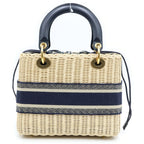 Dior Oblique Lady Medium 2-Way Shoulder Bag Basket Beige Navy Gold — view 2