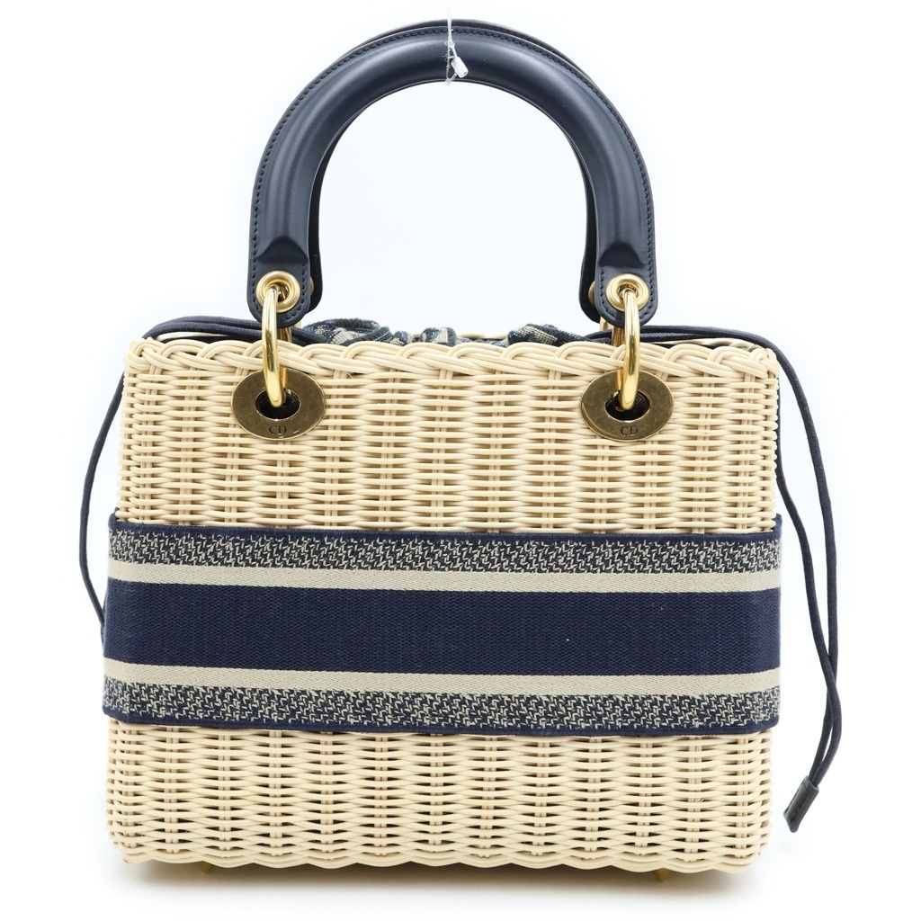 Dior Oblique Lady Medium 2-Way Shoulder Bag Basket Beige Navy Gold — view 2