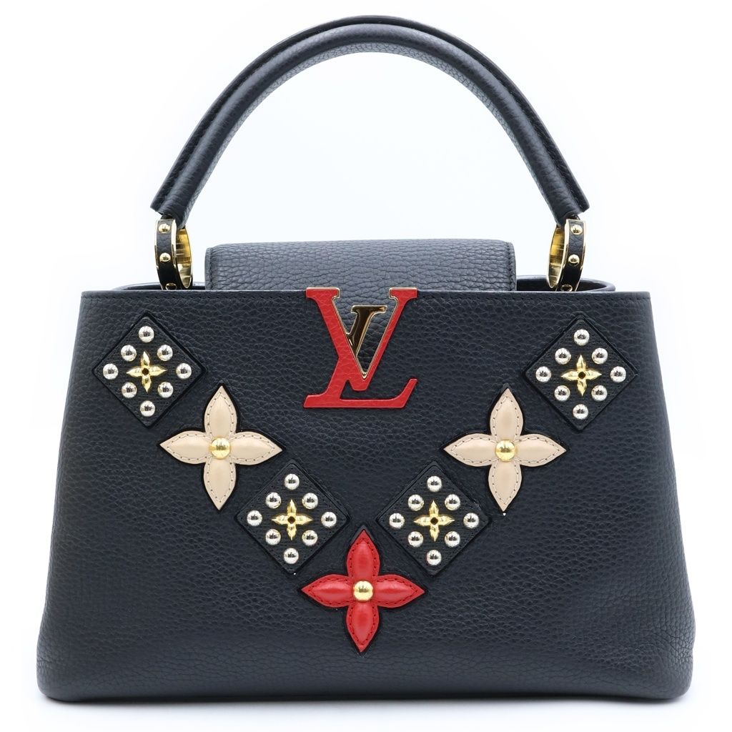 Louis Vuitton Taurillon Capucines PM Flower 2-Way Shoulder Bag Black Noir
