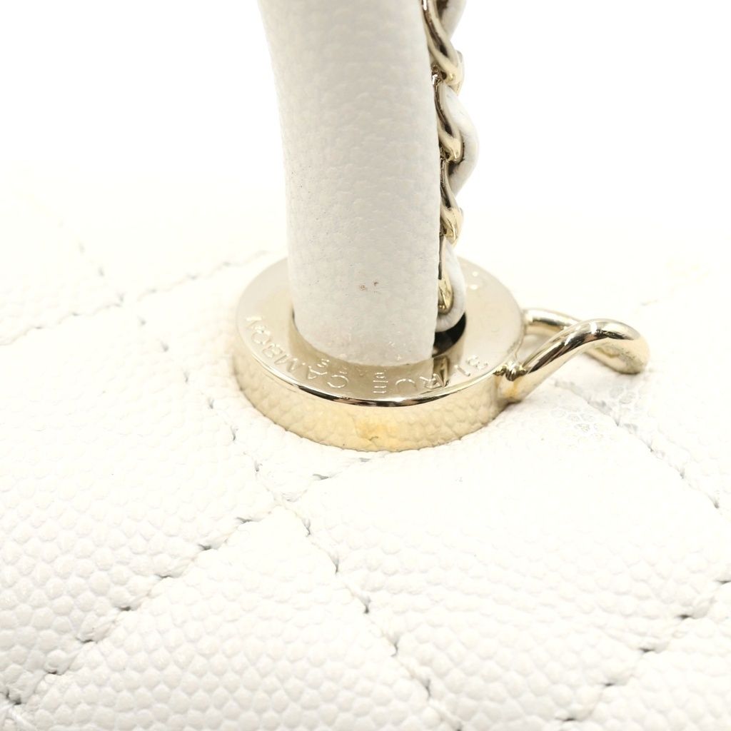 Chanel Coco Handle 2-Way Chain Handle Shoulder Bag White Caviar Leather Gold — view 7
