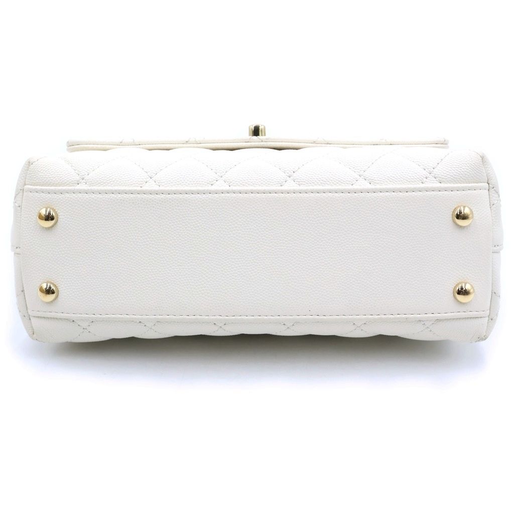 Chanel Coco Handle 2-Way Chain Handle Shoulder Bag White Caviar Leather Gold — view 4