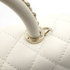 Chanel Coco Handle 2-Way Chain Handle Shoulder Bag White Caviar Leather Gold — view 8