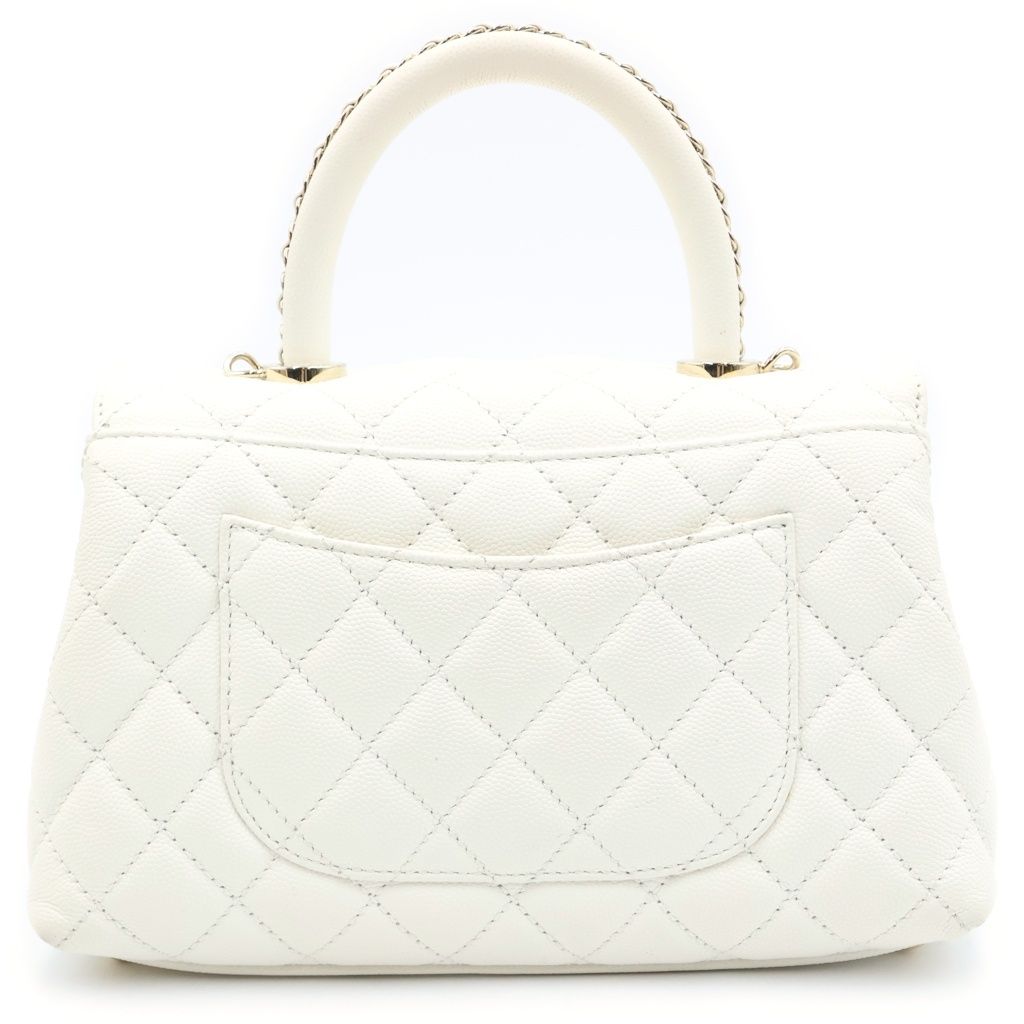 Chanel Coco Handle 2-Way Chain Handle Shoulder Bag White Caviar Leather Gold — view 2