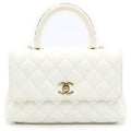 Chanel Coco Handle 2-Way Chain Handle Shoulder Bag White Caviar Leather Gold