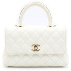 Chanel Coco Handle 2-Way Chain Handle Shoulder Bag White Caviar Leather Gold