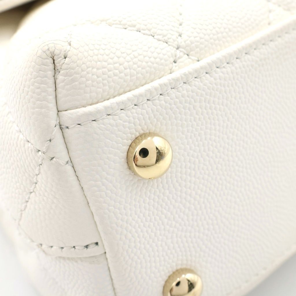 Chanel Coco Handle 2-Way Chain Handle Shoulder Bag White Caviar Leather Gold — view 6
