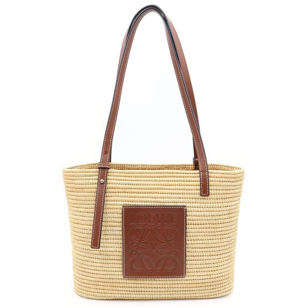 Loewe Anagram Square Basket Bag Small Raffia Leather Beige Brown