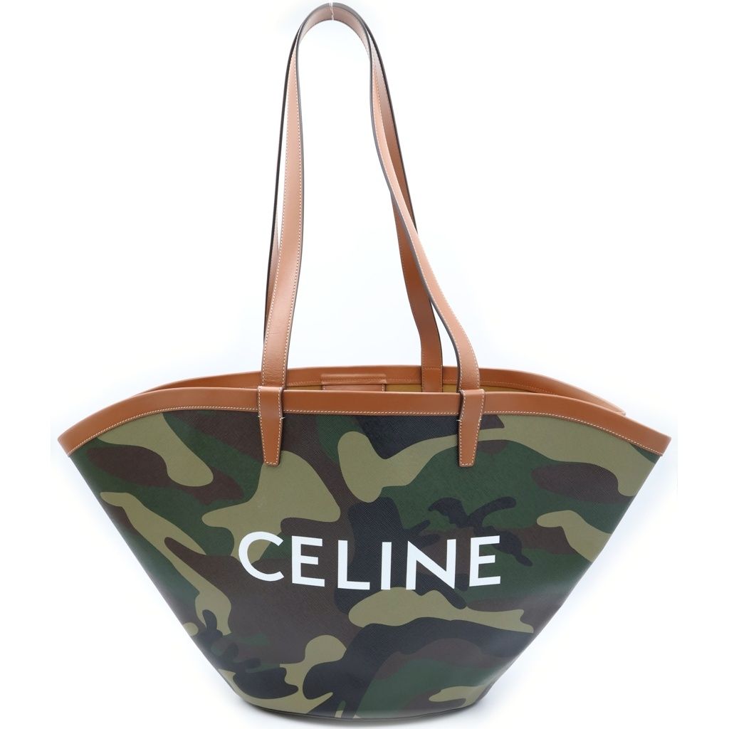 Celine Couffin Large Camouflage Pattern Shoulder Bag Tote Khaki Brown